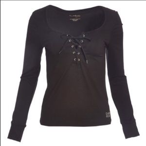 bebe Sport Black Lace-Up Long-Sleeve Top